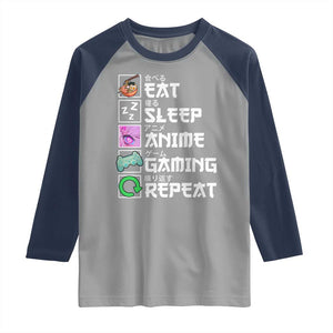 Eat Sleep Anime Gaming Repeat Raglan Shirt Kawaii Otaku Anime Manga TS11 Sport Gray Navy Print Your Wear