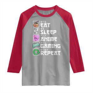 Eat Sleep Anime Gaming Repeat Raglan Shirt Kawaii Otaku Anime Manga TS11 Sport Gray Red Print Your Wear