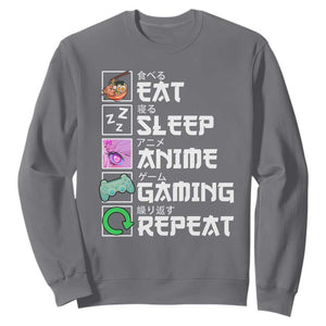 Eat Sleep Anime Gaming Repeat Sweatshirt Kawaii Otaku Anime Manga TS11 Charcoal Print Your Wear
