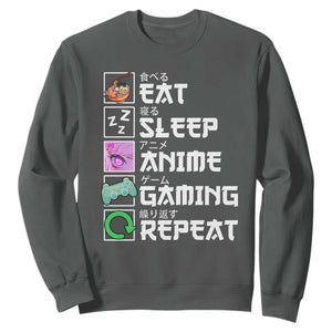Eat Sleep Anime Gaming Repeat Sweatshirt Kawaii Otaku Anime Manga TS11 Dark Heather Print Your Wear