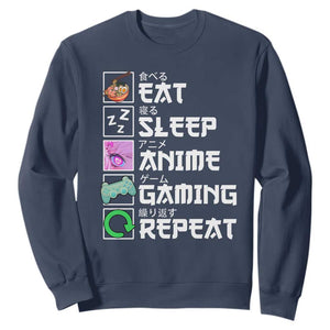 Eat Sleep Anime Gaming Repeat Sweatshirt Kawaii Otaku Anime Manga TS11 Navy Print Your Wear