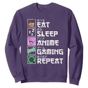 Eat Sleep Anime Gaming Repeat Sweatshirt Kawaii Otaku Anime Manga TS11 Purple Print Your Wear