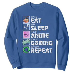 Eat Sleep Anime Gaming Repeat Sweatshirt Kawaii Otaku Anime Manga TS11 Royal Blue Print Your Wear