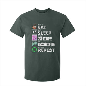Eat Sleep Anime Gaming Repeat T Shirt For Kid Kawaii Otaku Anime Manga TS11 Dark Forest Green Print Your Wear