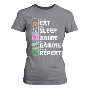 Eat Sleep Anime Gaming Repeat T Shirt For Women Kawaii Otaku Anime Manga TS11 Charcoal Print Your Wear