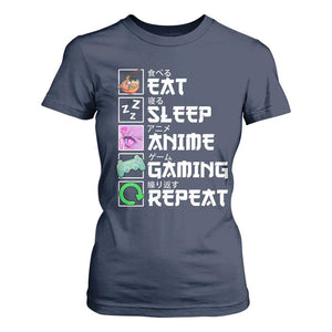 Eat Sleep Anime Gaming Repeat T Shirt For Women Kawaii Otaku Anime Manga TS11 Navy Print Your Wear