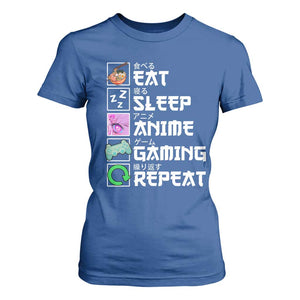 Eat Sleep Anime Gaming Repeat T Shirt For Women Kawaii Otaku Anime Manga TS11 Royal Blue Print Your Wear