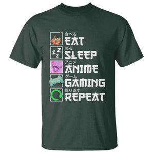Eat Sleep Anime Gaming Repeat T Shirt Kawaii Otaku Anime Manga TS11 Dark Forest Green Print Your Wear