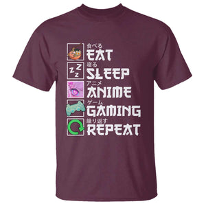 Eat Sleep Anime Gaming Repeat T Shirt Kawaii Otaku Anime Manga TS11 Maroon Print Your Wear