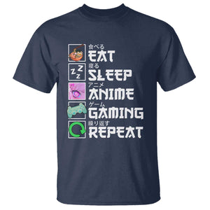 Eat Sleep Anime Gaming Repeat T Shirt Kawaii Otaku Anime Manga TS11 Navy Print Your Wear