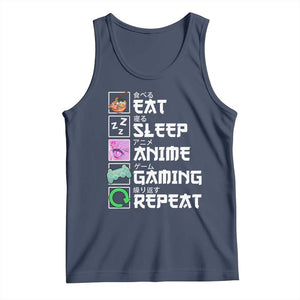Eat Sleep Anime Gaming Repeat Tank Top Kawaii Otaku Anime Manga TS11 Navy Print Your Wear