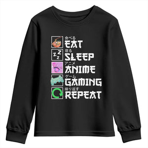 Eat Sleep Anime Gaming Repeat Youth Sweatshirt Kawaii Otaku Anime Manga TS11 Black Print Your Wear
