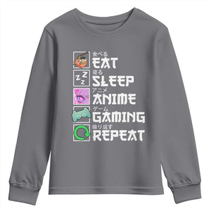 Eat Sleep Anime Gaming Repeat Youth Sweatshirt Kawaii Otaku Anime Manga TS11 Charcoal Print Your Wear