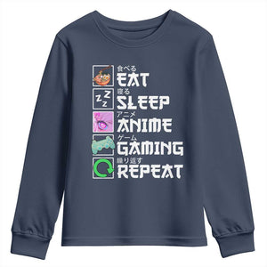Eat Sleep Anime Gaming Repeat Youth Sweatshirt Kawaii Otaku Anime Manga TS11 Navy Print Your Wear