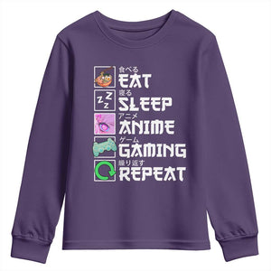 Eat Sleep Anime Gaming Repeat Youth Sweatshirt Kawaii Otaku Anime Manga TS11 Purple Print Your Wear
