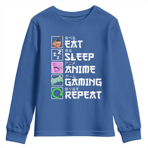 Eat Sleep Anime Gaming Repeat Youth Sweatshirt Kawaii Otaku Anime Manga TS11 Royal Blue Print Your Wear