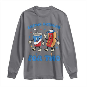 Eating Hotdogs for Two Long Sleeve Shirt Cute Pregnancy Announcement Patriotic 4th Of July TS02 Charcoal Print Your Wear