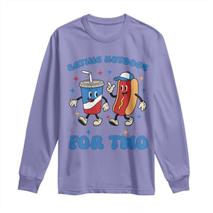 Eating Hotdogs for Two Long Sleeve Shirt Cute Pregnancy Announcement Patriotic 4th Of July TS02 Violet Print Your Wear