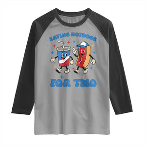 Eating Hotdogs for Two Raglan Shirt Cute Pregnancy Announcement Patriotic 4th Of July TS02 Sport Gray Black Print Your Wear