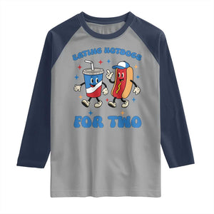 Eating Hotdogs for Two Raglan Shirt Cute Pregnancy Announcement Patriotic 4th Of July TS02 Sport Gray Navy Print Your Wear