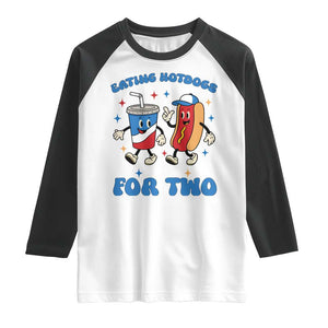 Eating Hotdogs for Two Raglan Shirt Cute Pregnancy Announcement Patriotic 4th Of July TS02 White Black Print Your Wear