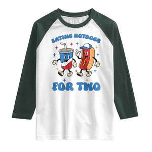 Eating Hotdogs for Two Raglan Shirt Cute Pregnancy Announcement Patriotic 4th Of July TS02 White Dark Forest Green Print Your Wear