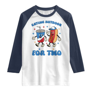 Eating Hotdogs for Two Raglan Shirt Cute Pregnancy Announcement Patriotic 4th Of July TS02 White Navy Print Your Wear