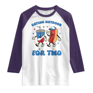 Eating Hotdogs for Two Raglan Shirt Cute Pregnancy Announcement Patriotic 4th Of July TS02 White Purple Print Your Wear