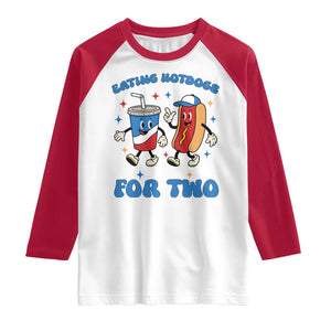 Eating Hotdogs for Two Raglan Shirt Cute Pregnancy Announcement Patriotic 4th Of July TS02 White Red Print Your Wear