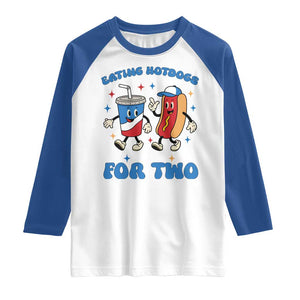 Eating Hotdogs for Two Raglan Shirt Cute Pregnancy Announcement Patriotic 4th Of July TS02 White Royal Print Your Wear