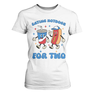 Eating Hotdogs for Two T Shirt For Women Cute Pregnancy Announcement Patriotic 4th Of July TS02 White Print Your Wear