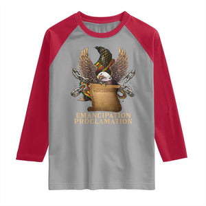 Emancipation Proclamation Raglan Shirt Juneteenth End of Slavery Bald Eagle TS11 Sport Gray Red Print Your Wear