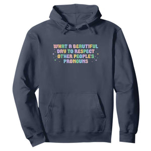 Equality Pride Hoodie Respect Other People's Pronouns LGBT LGBTQ Pride Ally TS10 Navy Print Your Wear