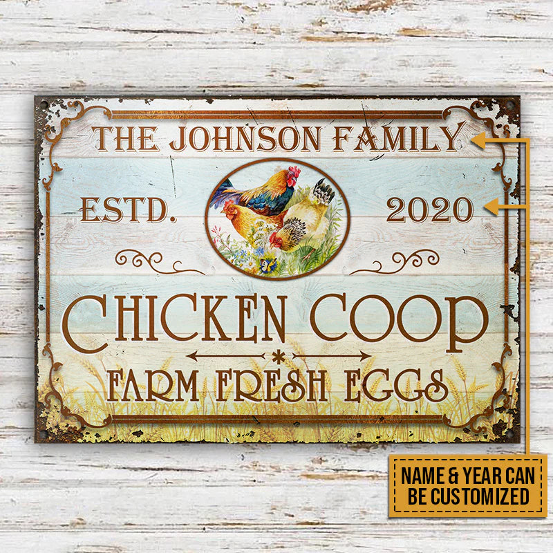 Personalized Metal Sign Farm Chicken Coop Fresh Eggs CTM One Size 24x18 inch (60.96x45.72 cm) Custom - Printyourwear