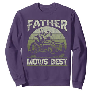 Father Mows Best Sweatshirt Lawn Mower Mowing Dad Retro Father's Day Gift TS10 Purple Print Your Wear