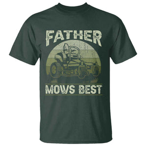 Father Mows Best T Shirt Lawn Mower Mowing Dad Retro Father's Day Gift TS10 Dark Forest Green Print Your Wear