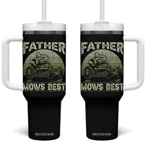 Father Mows Best Tumbler With Handle Lawn Mower Mowing Dad Retro Father's Day Gift TS10 One Size: 40 oz Black Print Your Wear