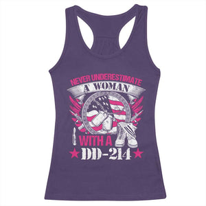 Female Veteran Racerback Tank Top Never Underestimate A Woman With DD214 US Military TS02 Purple Print Your Wear