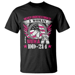 Female Veteran T Shirt Never Underestimate A Woman With DD214 US Military TS02 Black Print Your Wear