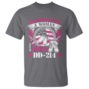 Female Veteran T Shirt Never Underestimate A Woman With DD214 US Military TS02 Charcoal Print Your Wear