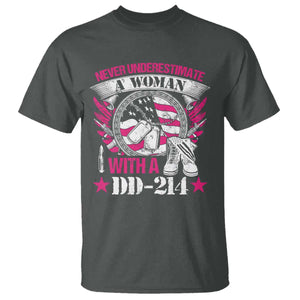 Female Veteran T Shirt Never Underestimate A Woman With DD214 US Military TS02 Dark Heather Print Your Wear