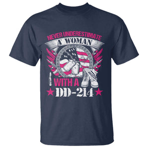 Female Veteran T Shirt Never Underestimate A Woman With DD214 US Military TS02 Navy Print Your Wear