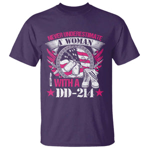 Female Veteran T Shirt Never Underestimate A Woman With DD214 US Military TS02 Purple Print Your Wear