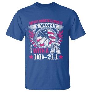 Female Veteran T Shirt Never Underestimate A Woman With DD214 US Military TS02 Royal Blue Print Your Wear