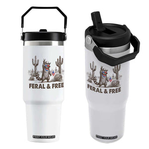 Feral & Free Raccoon Flip Straw Tumbler Funny 4th of July Cowboy Meme Retro Independence Day TS10 One Size: 30 oz White Print Your Wear