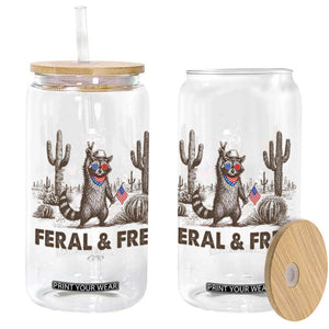 Feral & Free Raccoon Glass Can Funny 4th of July Cowboy Meme Retro Independence Day TS10 White Print Your Wear