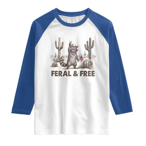 Feral & Free Raccoon Raglan Shirt Funny 4th of July Cowboy Meme Retro Independence Day TS10 White Royal Print Your Wear