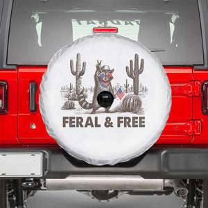 Feral & Free Raccoon Spare Tire Cover Funny 4th of July Cowboy Meme Retro Independence Day TS10 White Print Your Wear
