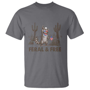 Feral & Free Raccoon T Shirt Funny 4th of July Cowboy Meme Retro Independence Day TS10 Charcoal Print Your Wear