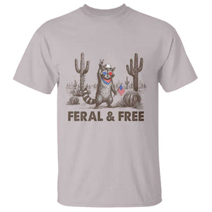 Feral & Free Raccoon T Shirt Funny 4th of July Cowboy Meme Retro Independence Day TS10 Ice Gray Print Your Wear